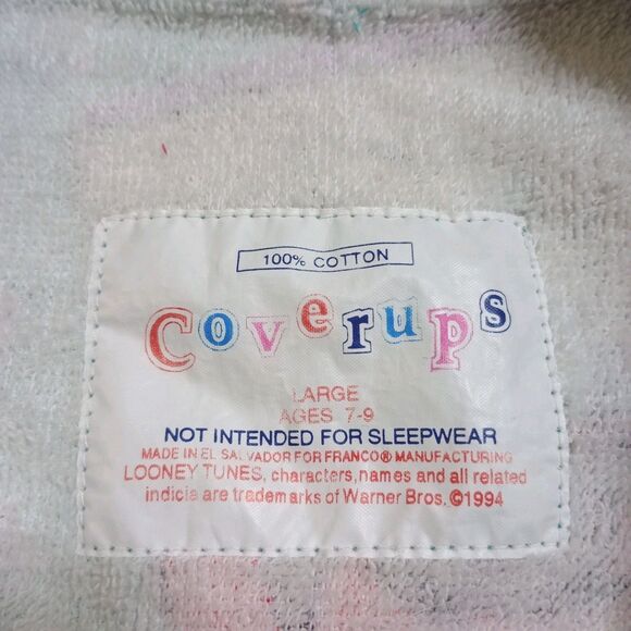 Vintage 90s Taz Looney Tunes Terry Cloth Robe Children's Size L 7-9 - Picture 10 of 12